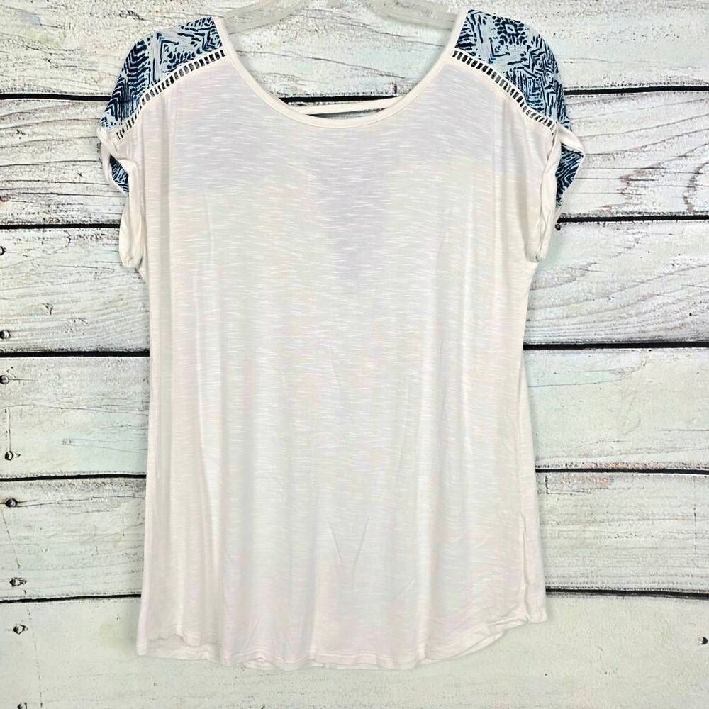 Maurices White Blue Print Lace Up Front Top M